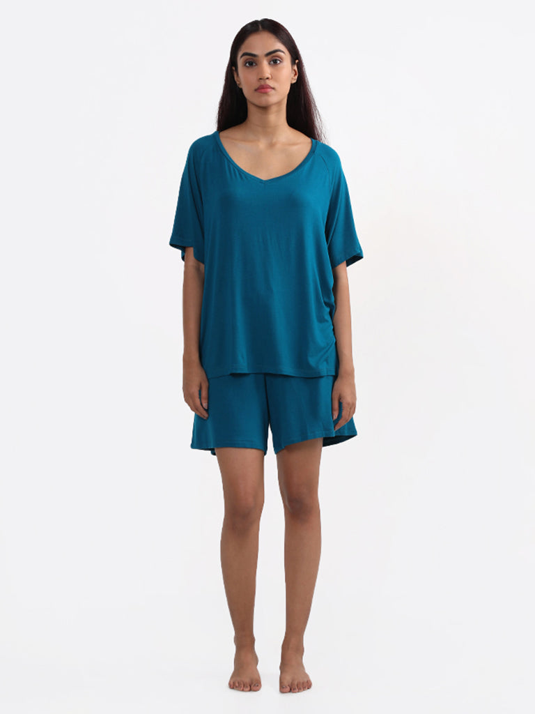 Wunderlove Sleepwear Solid Aqua Green Supersoft T-Shirt