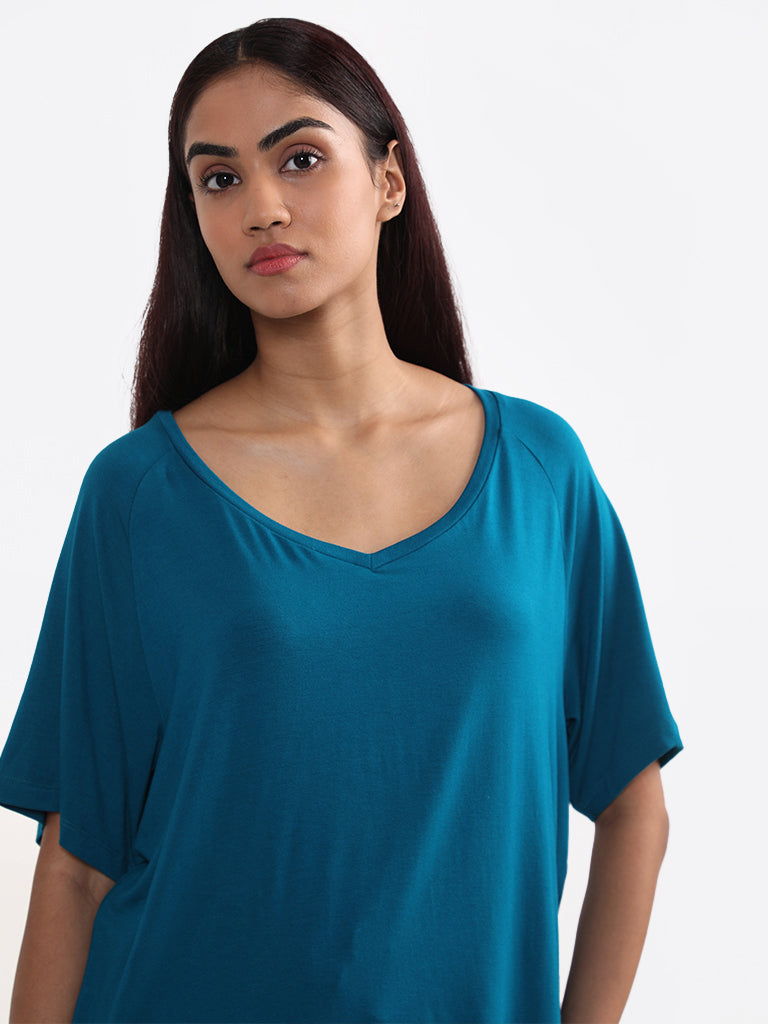 Wunderlove Sleepwear Solid Aqua Green Supersoft T-Shirt