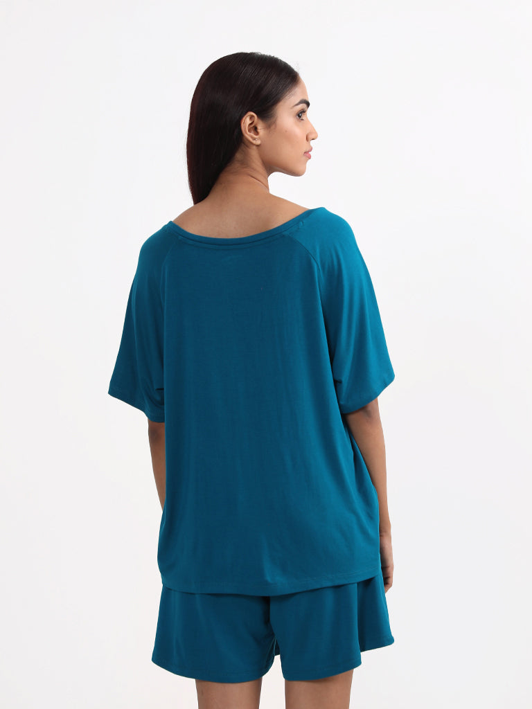 Wunderlove Sleepwear Solid Aqua Green Supersoft T-Shirt
