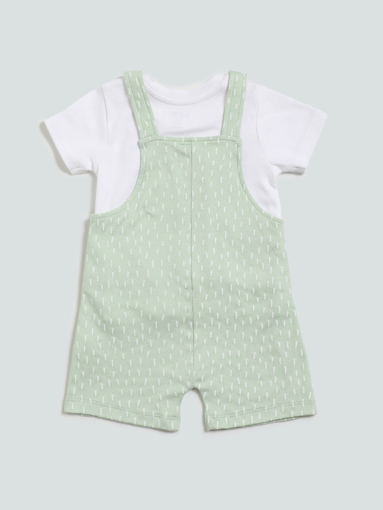 HOP Baby Sage Bear Printed Dungarees and T-Shirt Set
