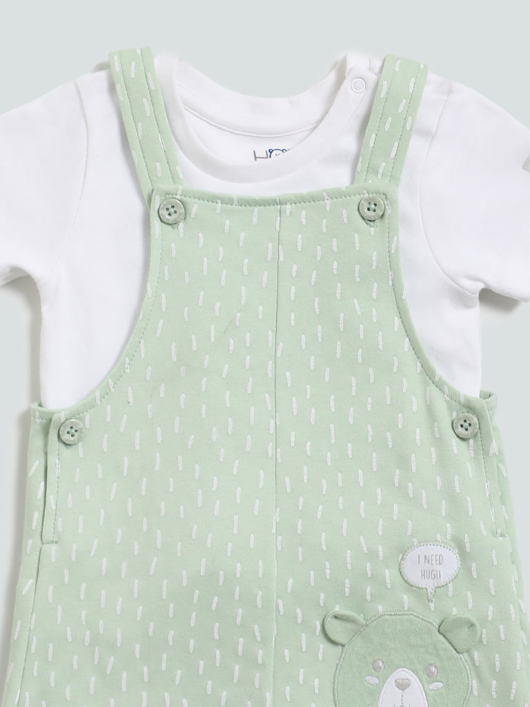 HOP Baby Sage Bear Printed Dungarees and T-Shirt Set
