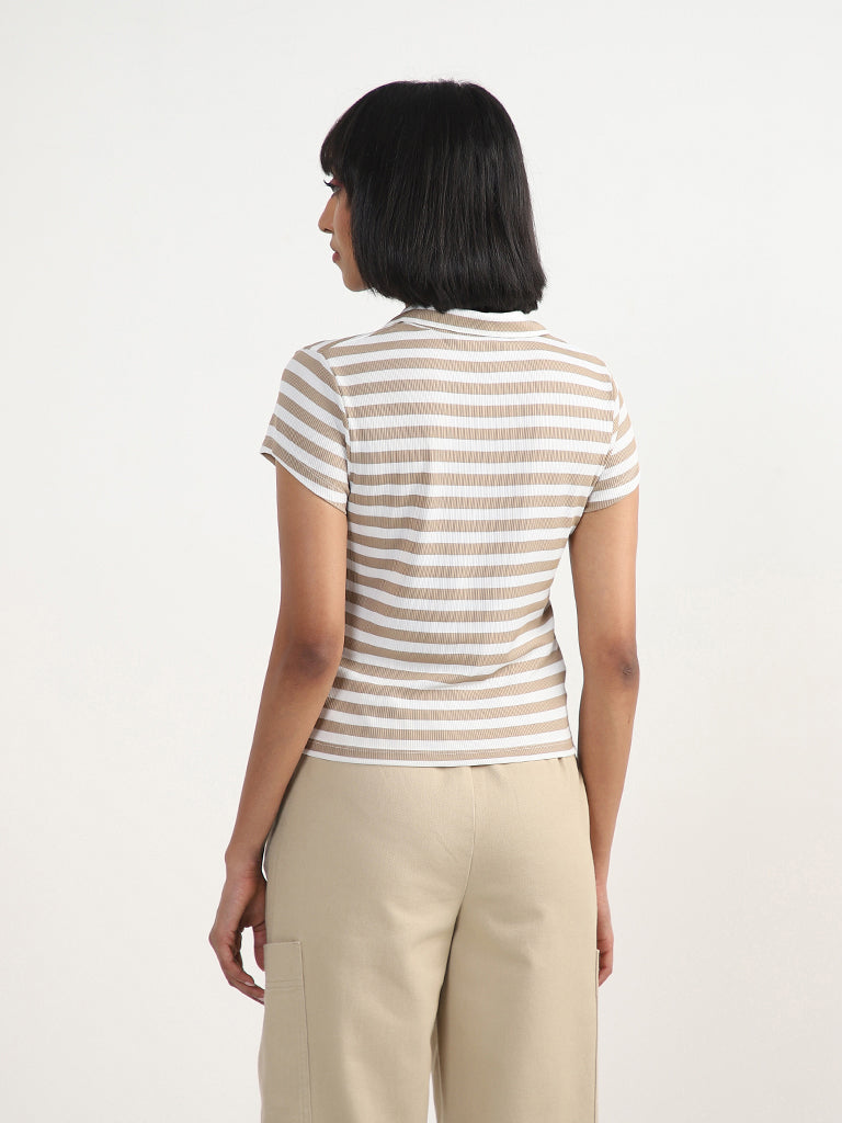 Nuon Striped Beige-Colored T-Shirt
