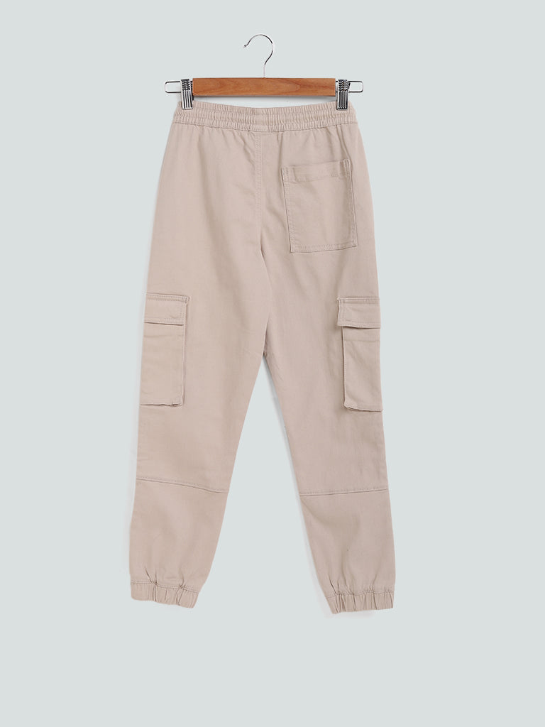 Y&F Kids Plain Beige Elasticated Joggers