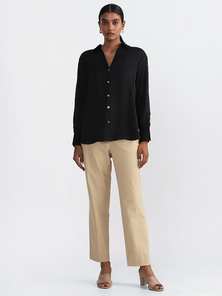 Wardrobe Solid Beige High-Rise Trousers