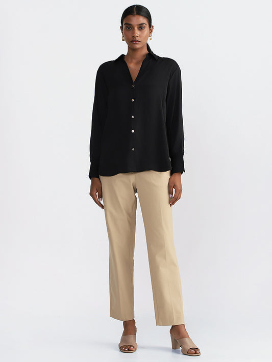 Wardrobe Solid Beige High-Rise Trousers