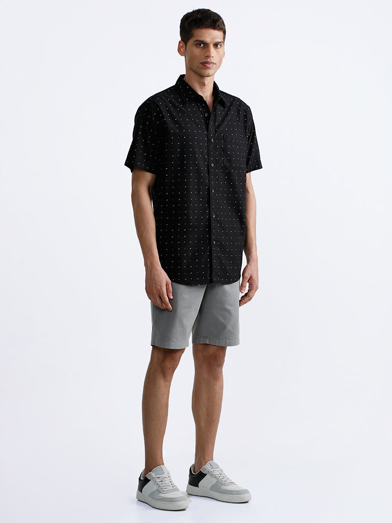 WES Casuals Black Printed Relaxed Fit Shirt