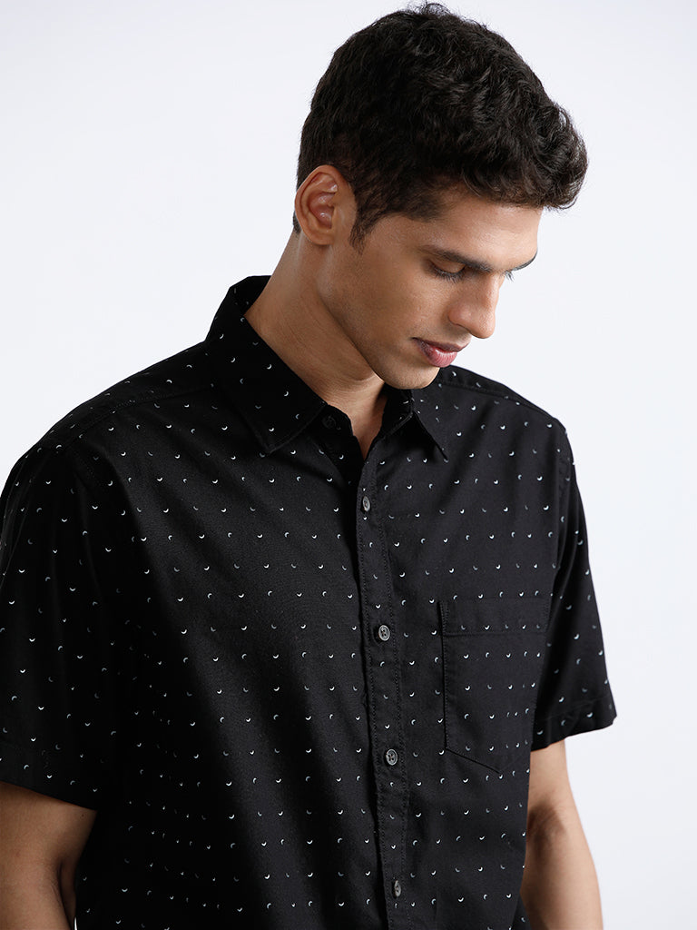 WES Casuals Black Printed Relaxed Fit Shirt