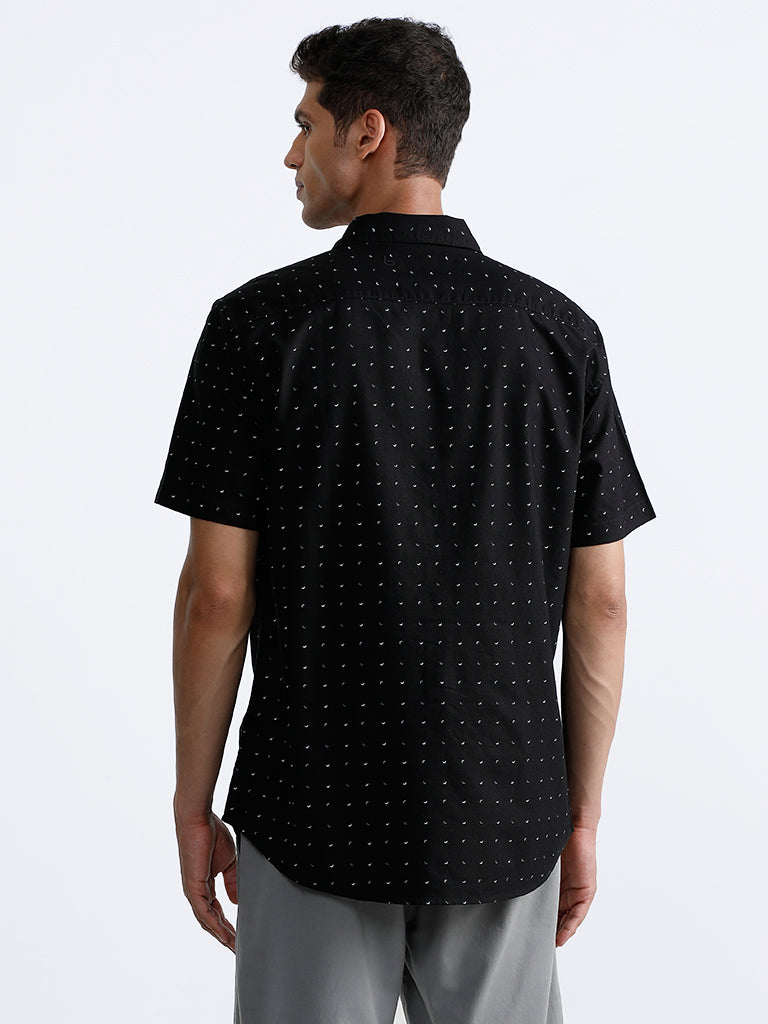 WES Casuals Black Printed Relaxed Fit Shirt