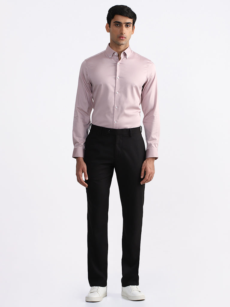 WES Formals Solid Dusty Pink Slim Fit Shirt