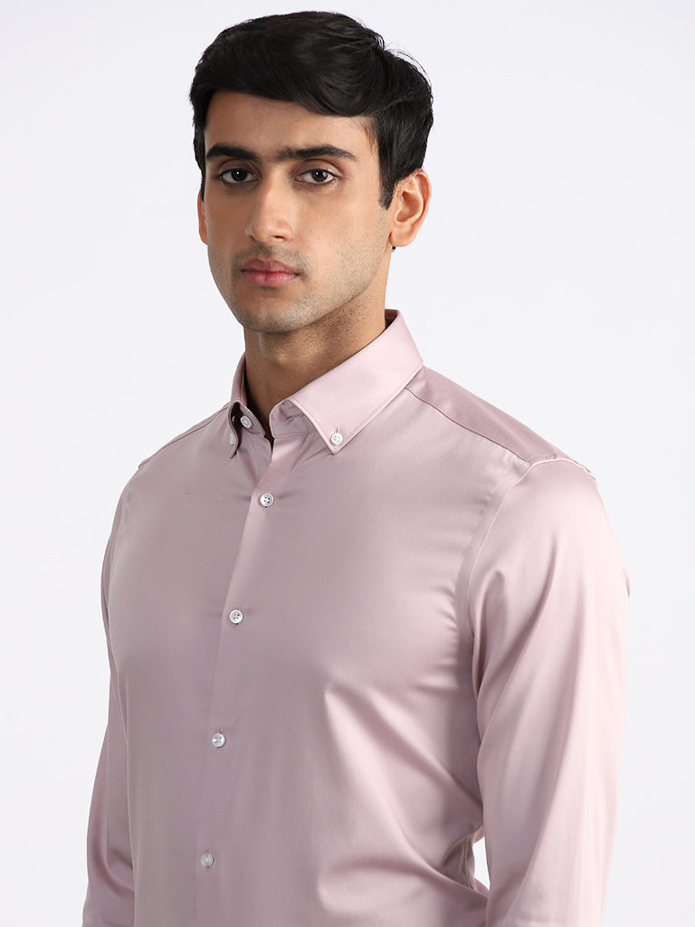 WES Formals Solid Dusty Pink Slim Fit Shirt