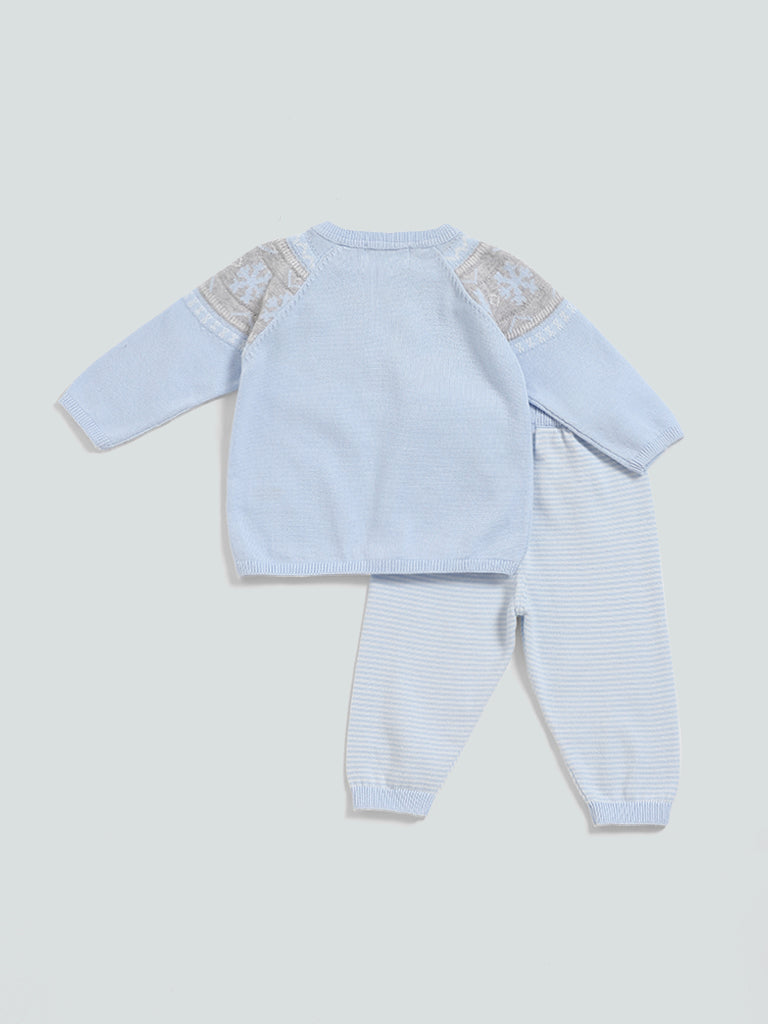 HOP Baby Blue Snow Flake Design Knitted Top and Pants Set
