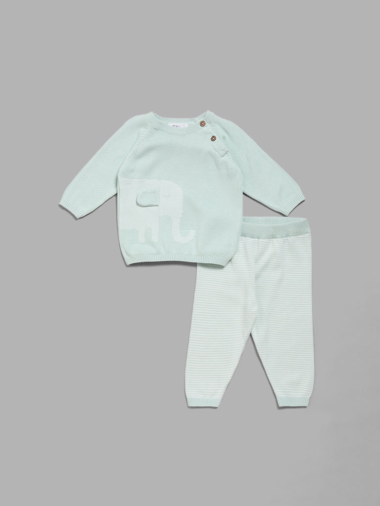 HOP Baby Sage Elephant Printed Top and Pants Set