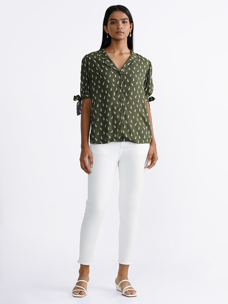 LOV Ray Printed Olive Top