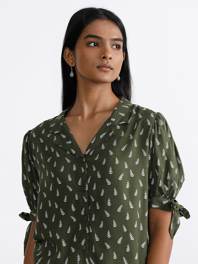 LOV Ray Printed Olive Top