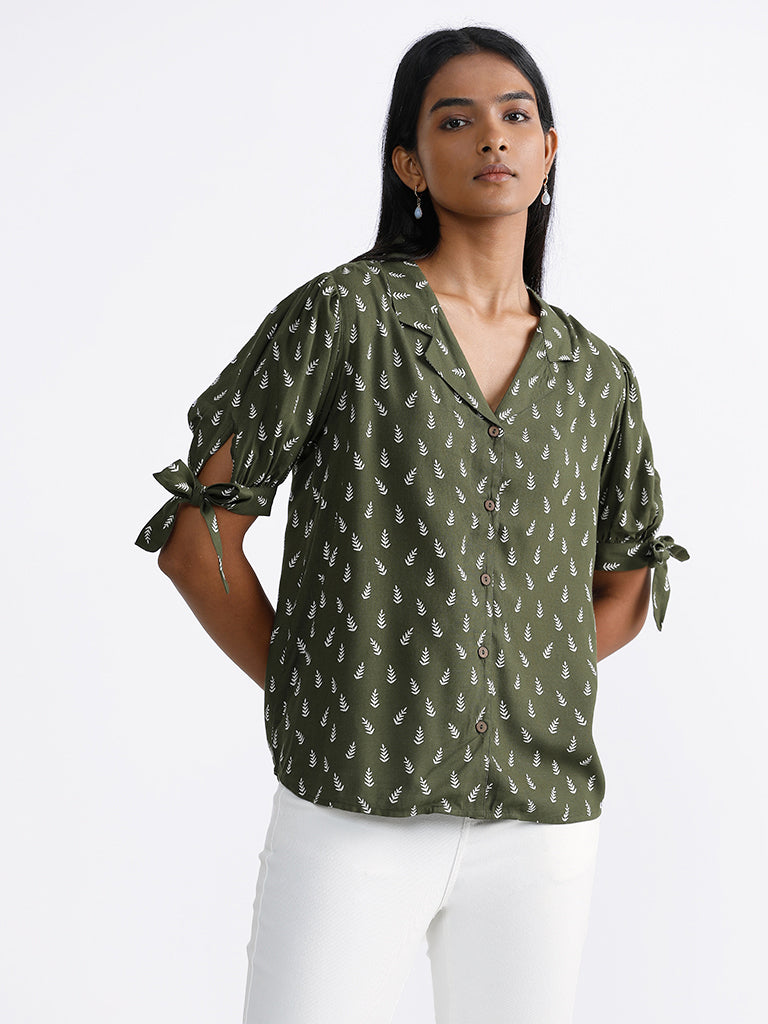 LOV Ray Printed Olive Top