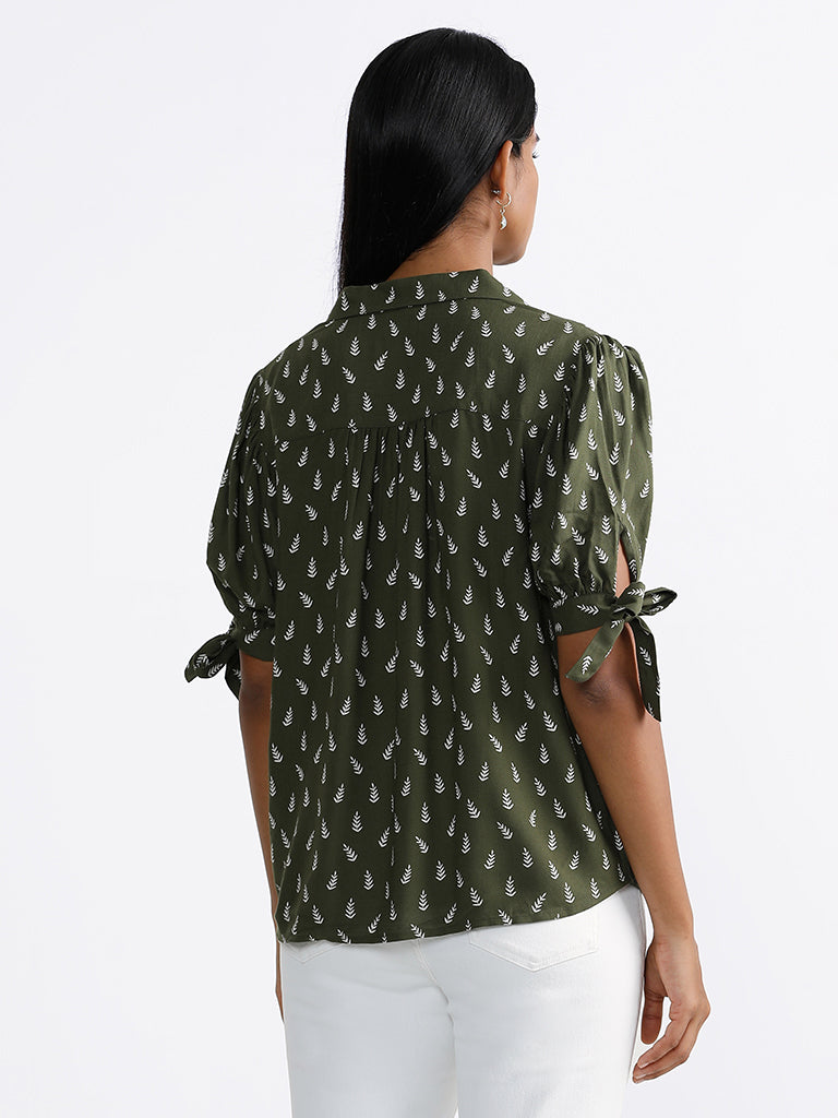 LOV Ray Printed Olive Top