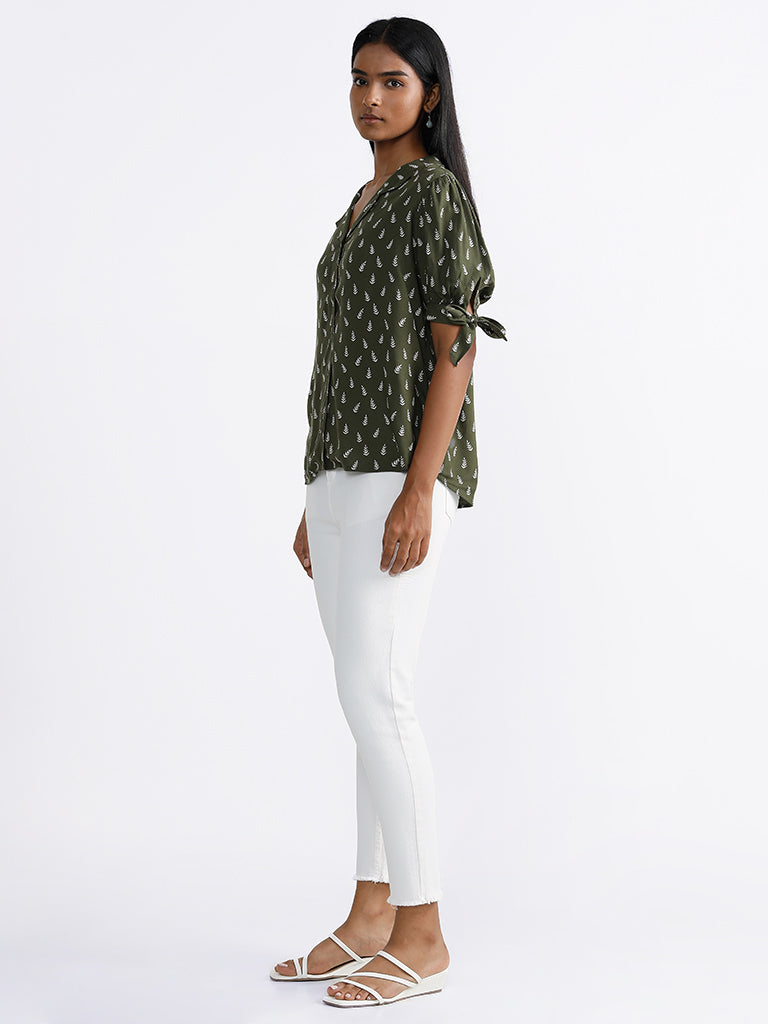 LOV Ray Printed Olive Top