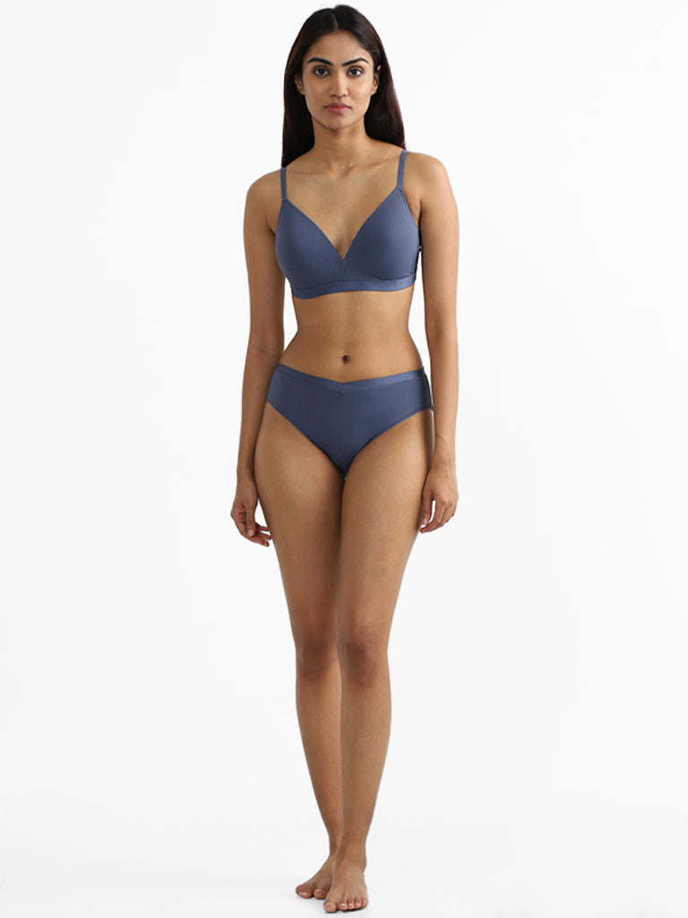 Wunderlove Dark Blue Ribbed Bra