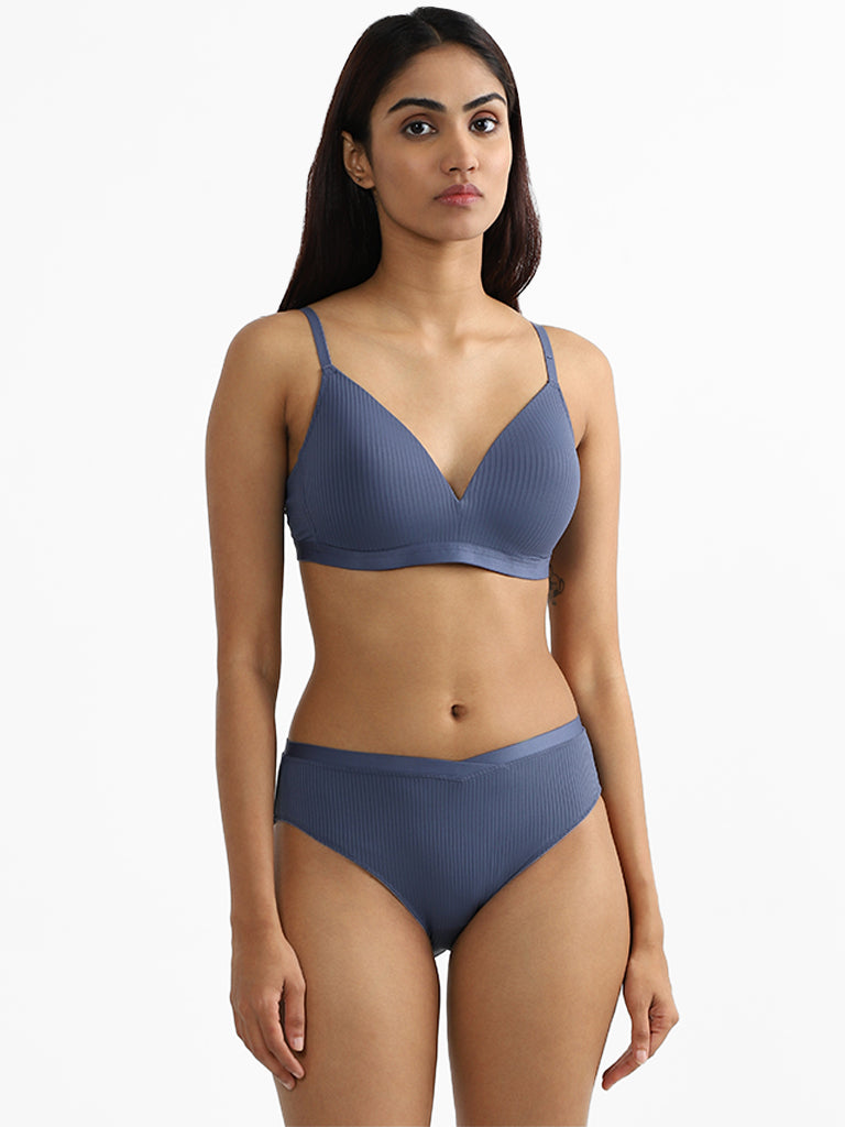 Wunderlove Dark Blue Ribbed Bra