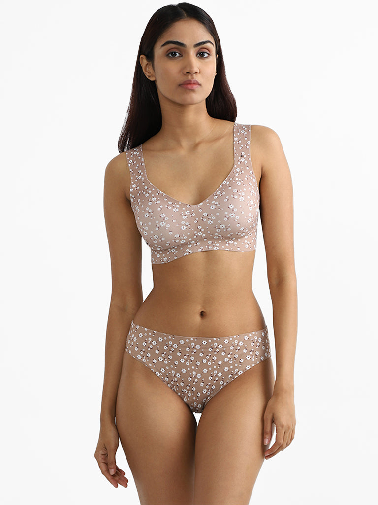 Wunderlove Light Taupe Floral Printed Bra