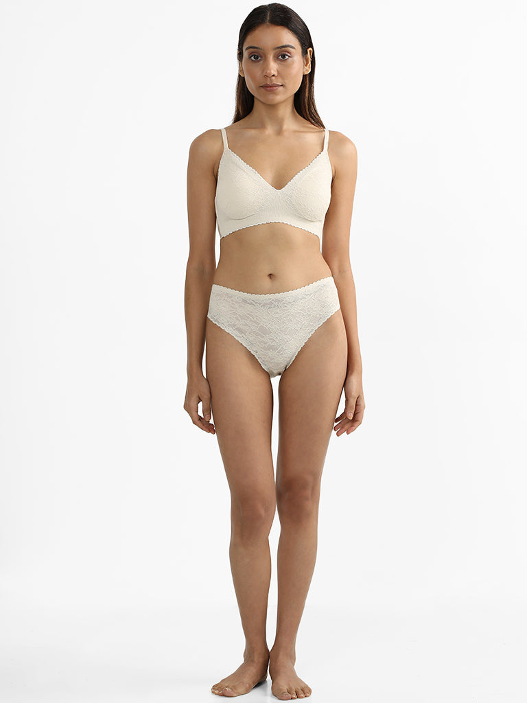 Buy Wunderlove Cream Invisible Lace Bra from Westside