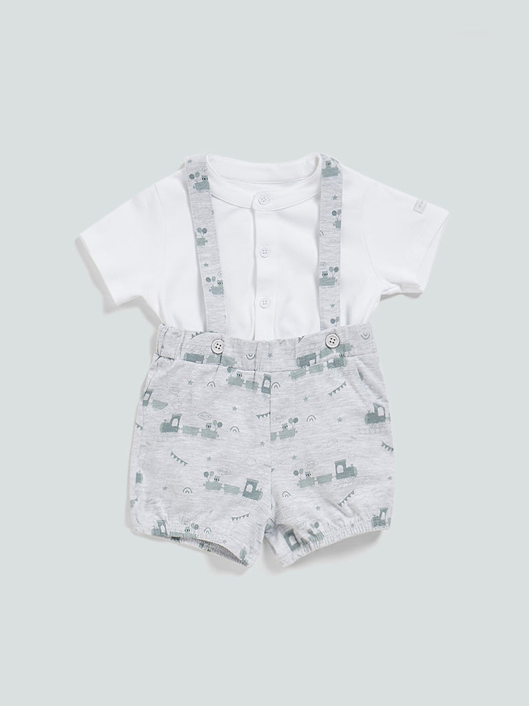 HOP Baby Grey Paul Printed Shorts and Shirt Set