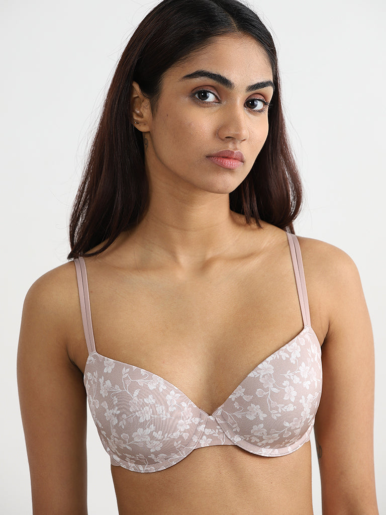 Wunderlove Light Brown Floral Printed Bra