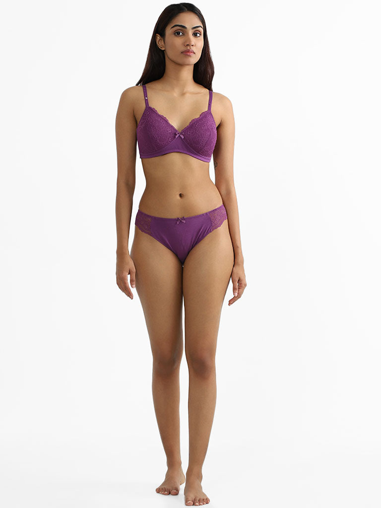 Wunderlove Lace Dark Purple Low Waist Brief