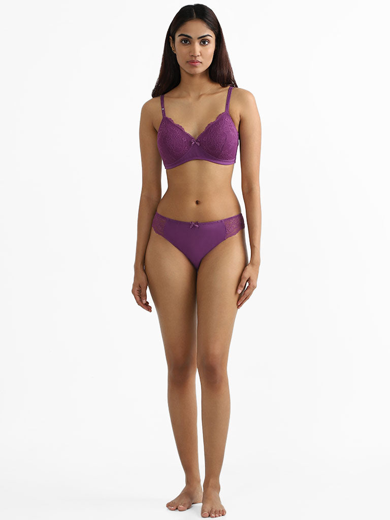 Wunderlove Dark Purple Lace Double Strap Bra