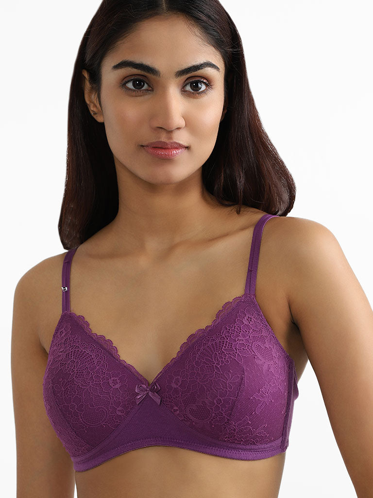 Wunderlove Dark Purple Lace Double Strap Bra