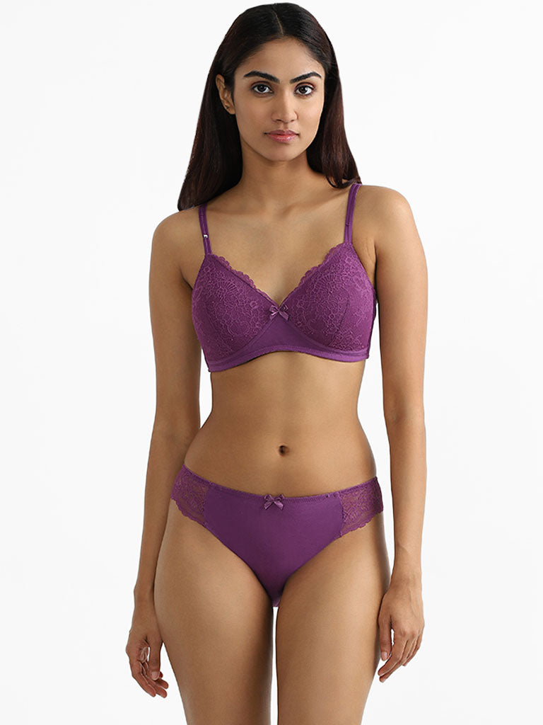 Wunderlove Dark Purple Lace Double Strap Bra