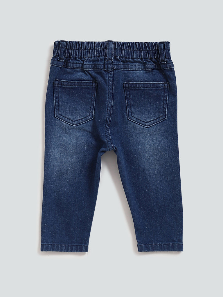 HOP Baby Unicorn Embroidered Blue Denim Jeans