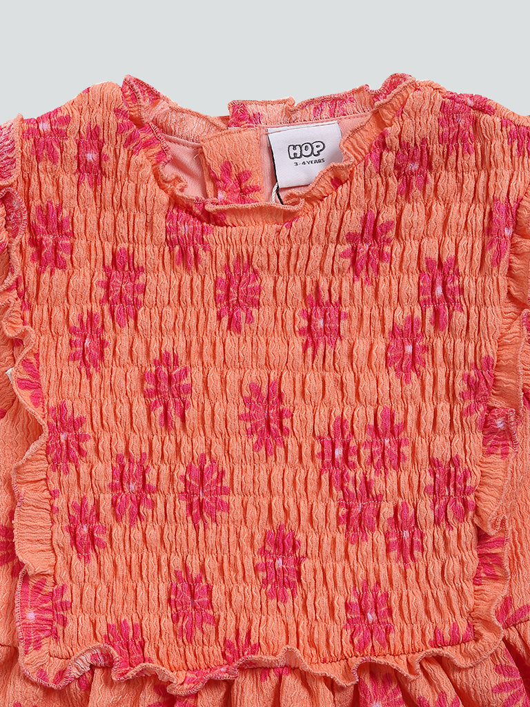 HOP Kids Peach Floral Printed Dress
