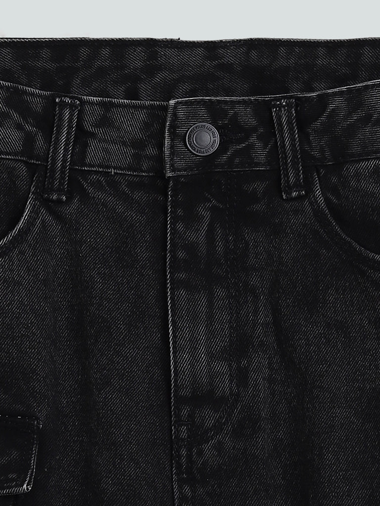 Y&F Kids Solid Black Denim Cargo