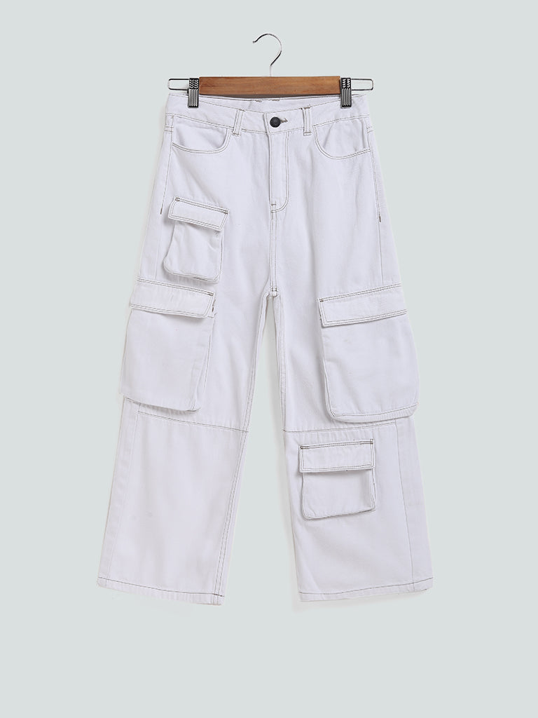 Buy Y&F Kids White Relaxed - Fit High Rise Cargo from Westside