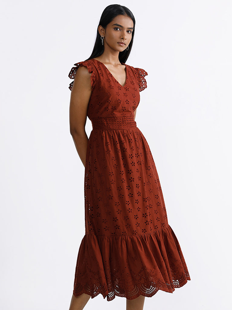 LOV Solid Rust Brown A-Line Dress