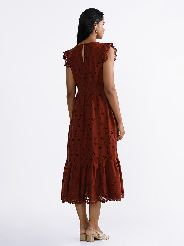 LOV Solid Rust Brown A-Line Dress