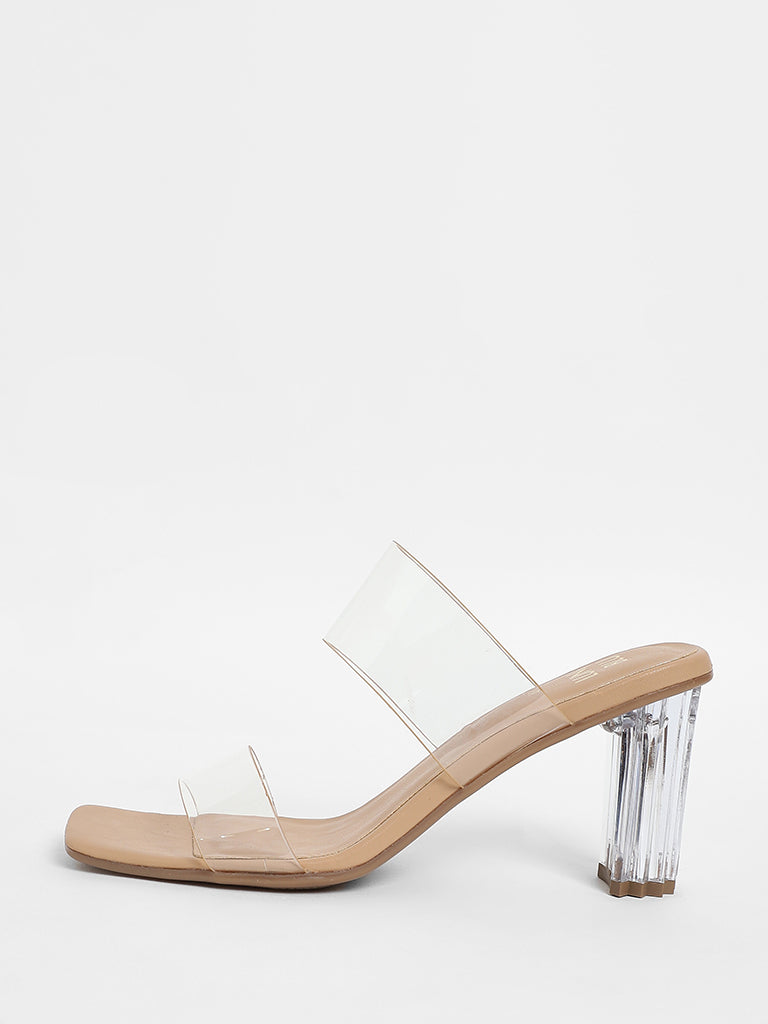 Buy LUNA BLU Double Band Vinyl Beige Heels Sandals from Westside