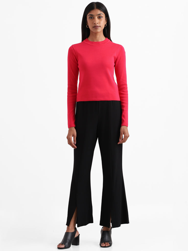 Wardrobe Plain Pink Ribbed Neck Top