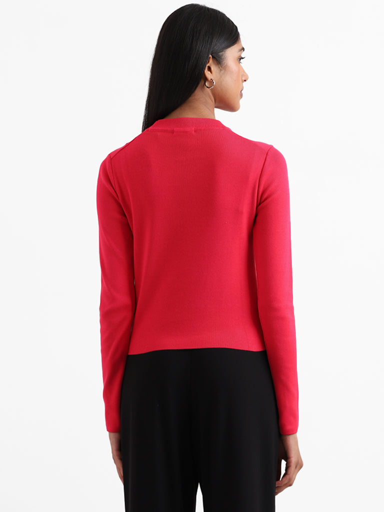 Wardrobe Plain Pink Ribbed Neck Top