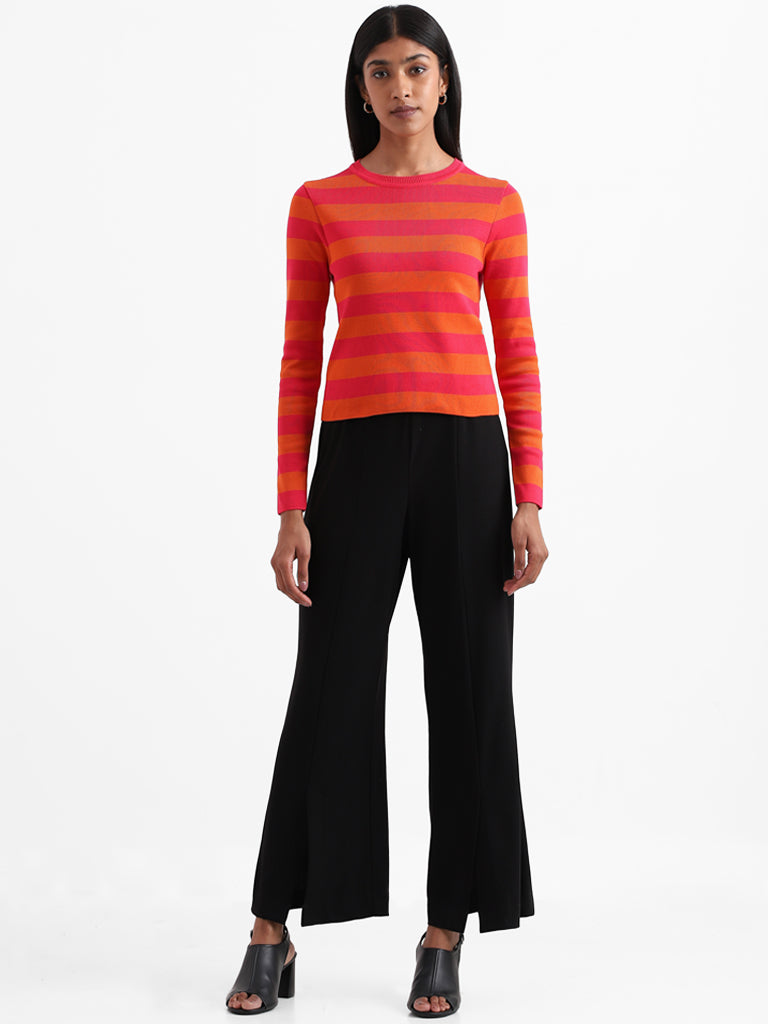 Wardrobe Striped Pink Ribbed Neck Top