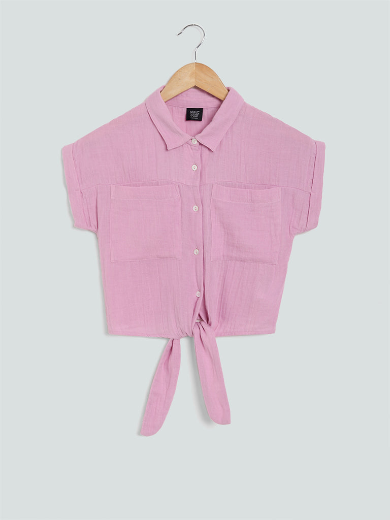 Y&F Kids Pink Tie Up Shirt