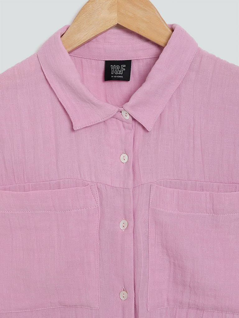 Y&F Kids Pink Tie Up Shirt