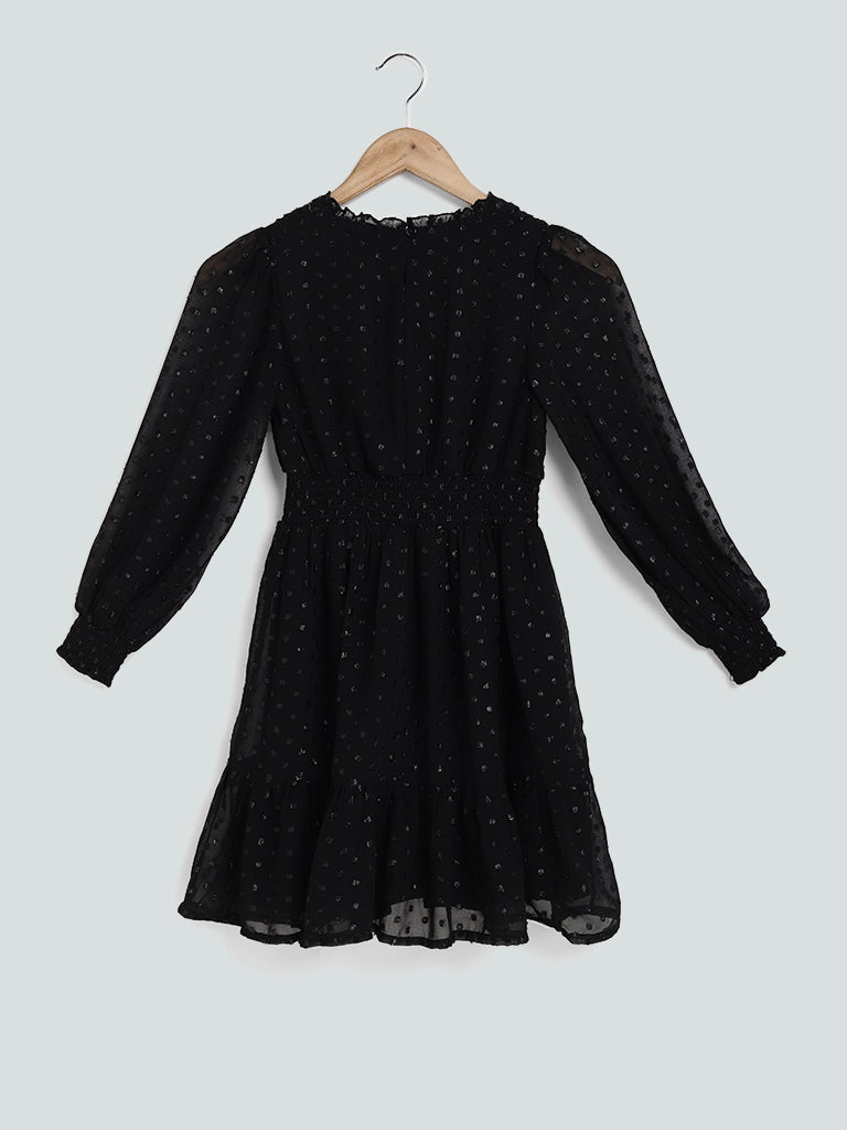 Y&F Kids Shimmery Polka Dots Black Dress