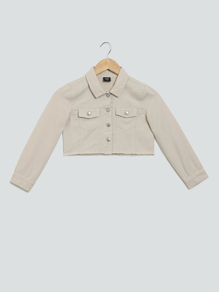 Y&F Kids Light Beige Denim Crop Jacket