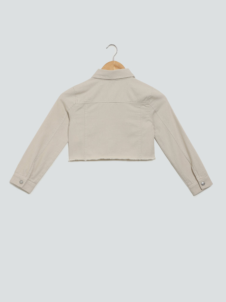 Y&F Kids Light Beige Denim Crop Jacket