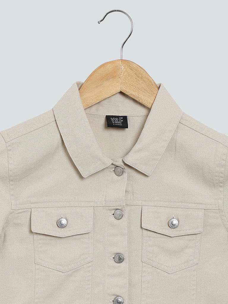 Y&F Kids Light Beige Denim Crop Jacket