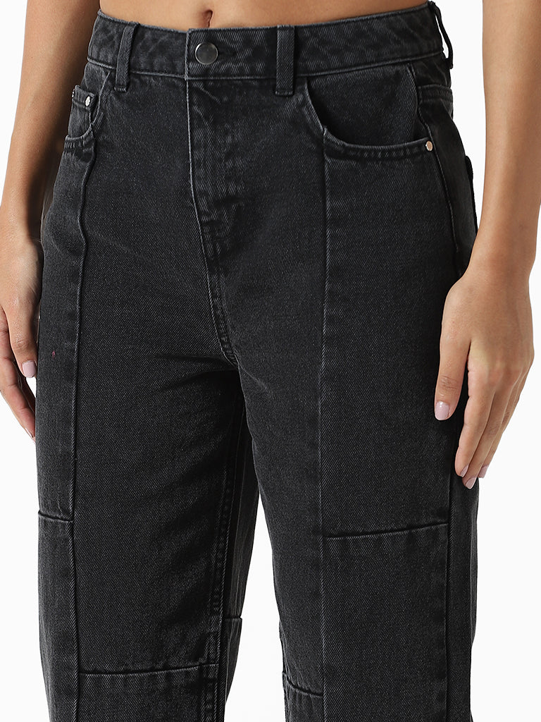 Nuon Black High Rise Denim Straight Fit Jeans