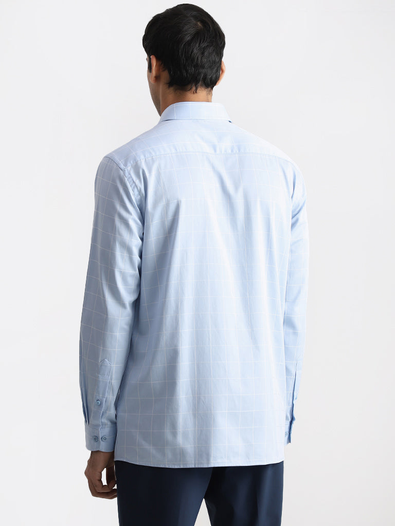 WES Formals Checked Blue Relaxed Fit Shirt