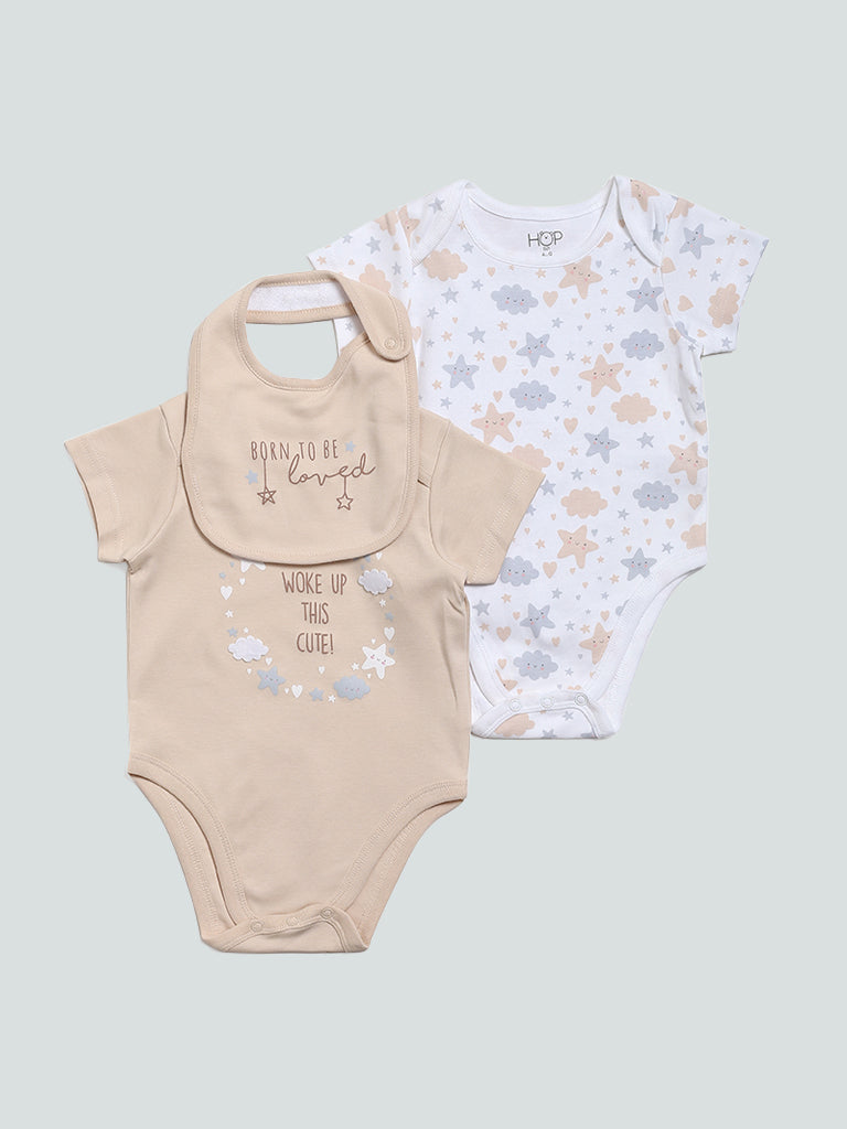 HOP Baby Plain Oat Mel Romper with Bib